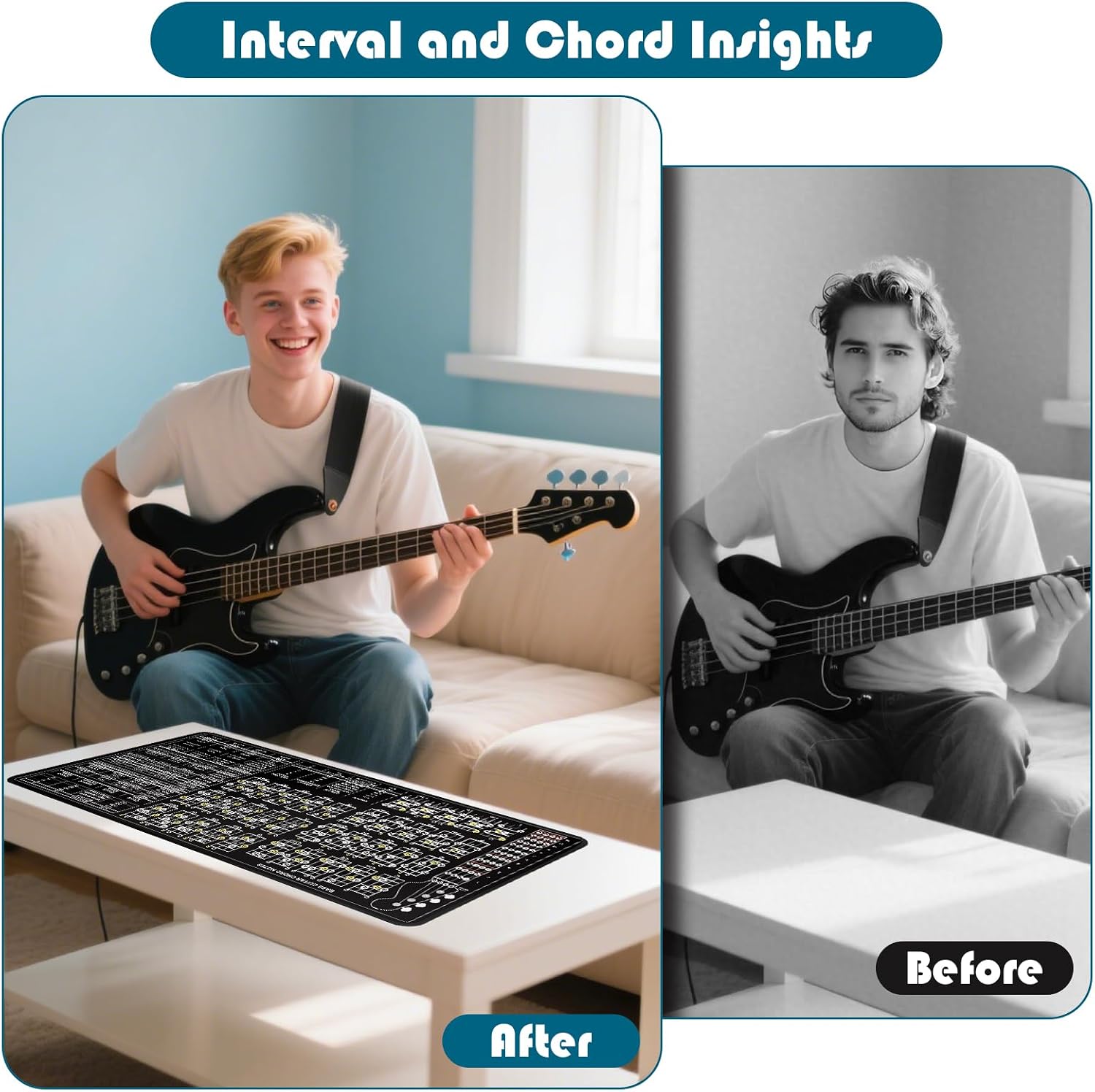 4 String Bass Guitar Practise Mat Theory Mat with Fretboard Notes Chord Notes Interval Knowledge Chord Formula Knowledge Theory for Bass Beginner Enthusiasts - Image 6