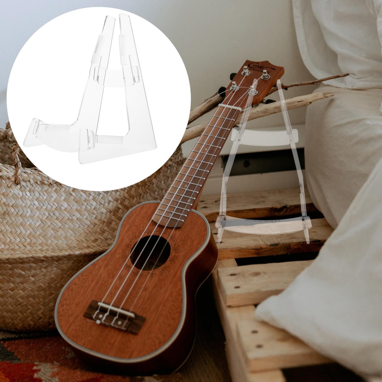 Sosoport Clear Acrylic Guitar Stand Guitar Display Stand for Electric Acoustic Bass and Ukulele Floor Storage Rack for Home Retail Shops and Music Display 1 Pack - Image 9