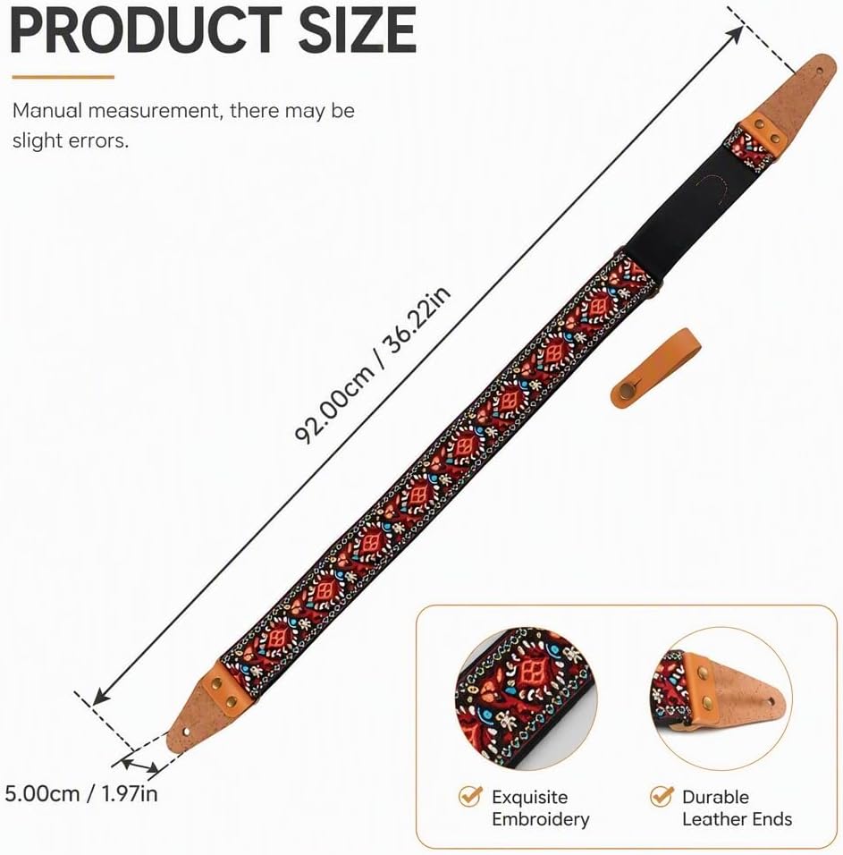 Vintage Embroidery Guitar Strap with Genuine - Image 3