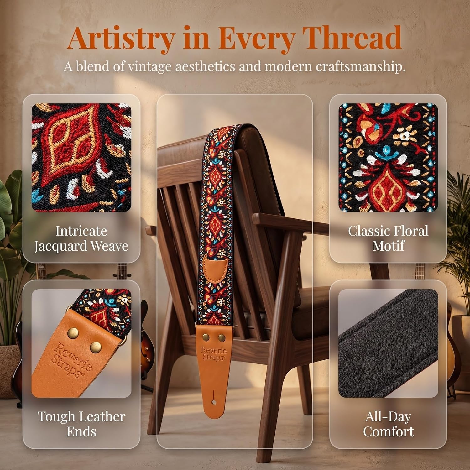 Vintage Embroidery Guitar Strap with Genuine - Image 5