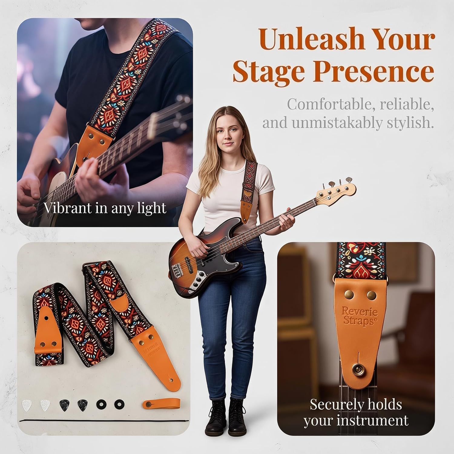 Vintage Embroidery Guitar Strap with Genuine - Image 7