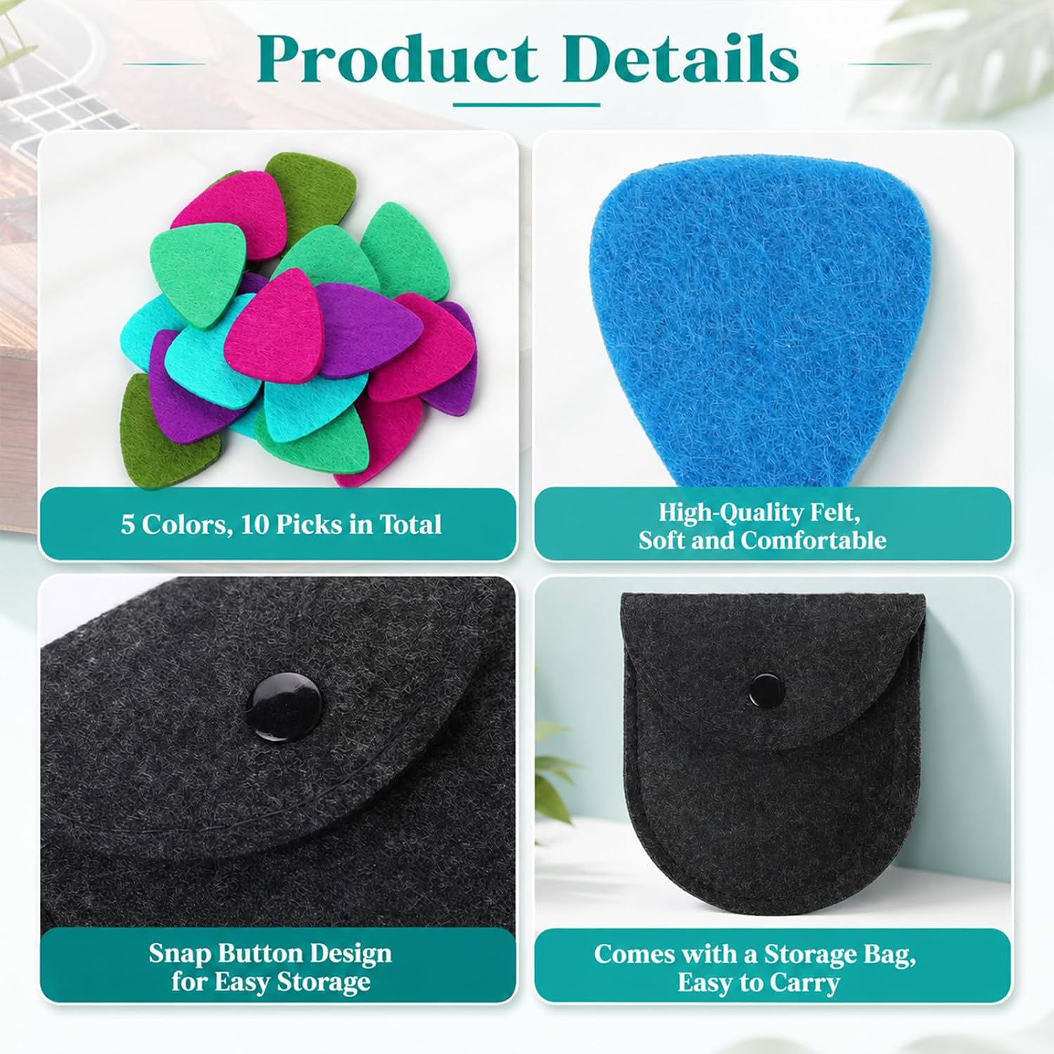 10 PCS Ukulele Felt Picks, Colorful Triangle Shaped Soft Guitar Picks - Image 4