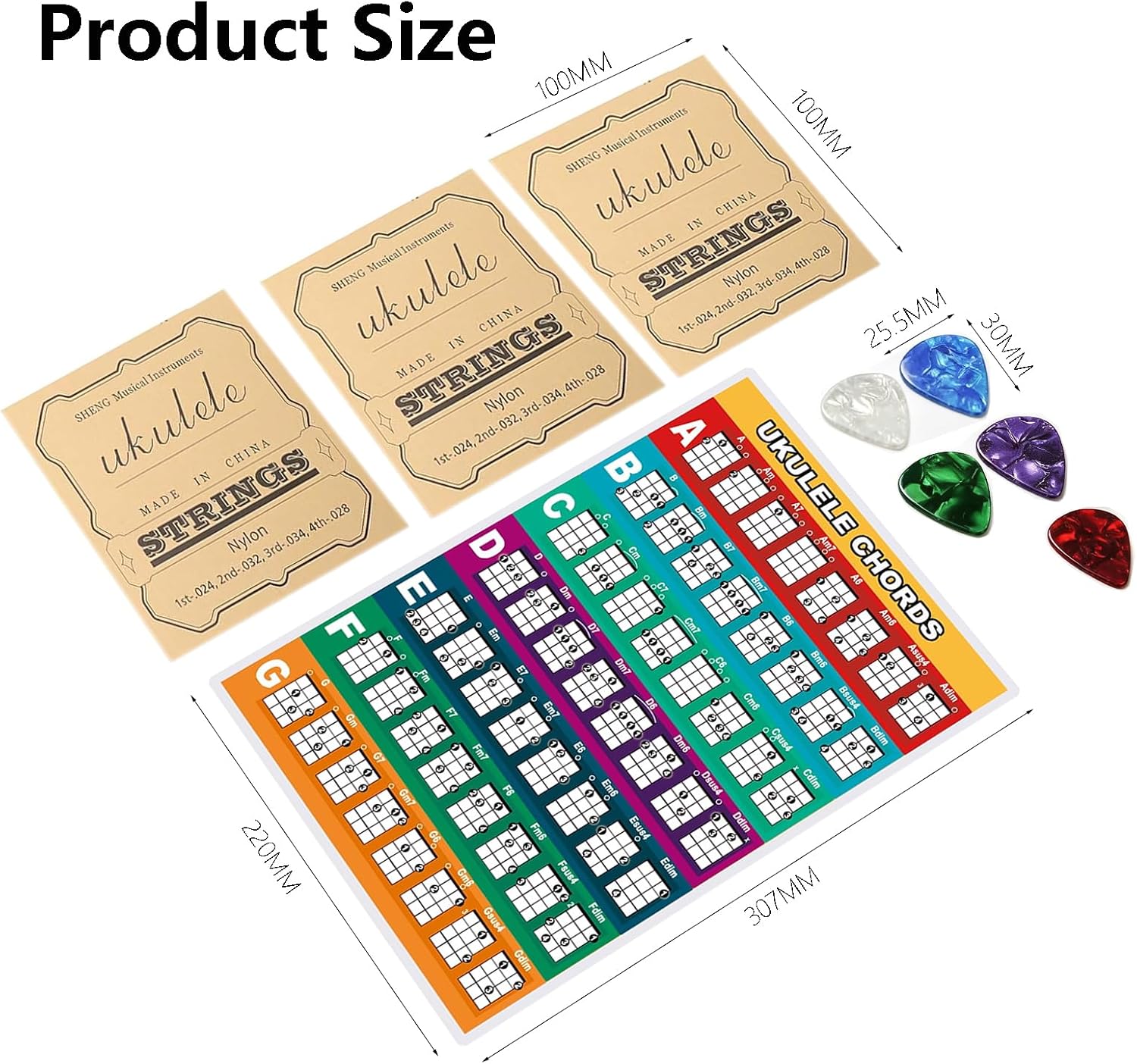 Ukulele Strings 3 Sets, Nylon Strings Kit with Chord Chart & 5Picks(0.71mm) - Image 7