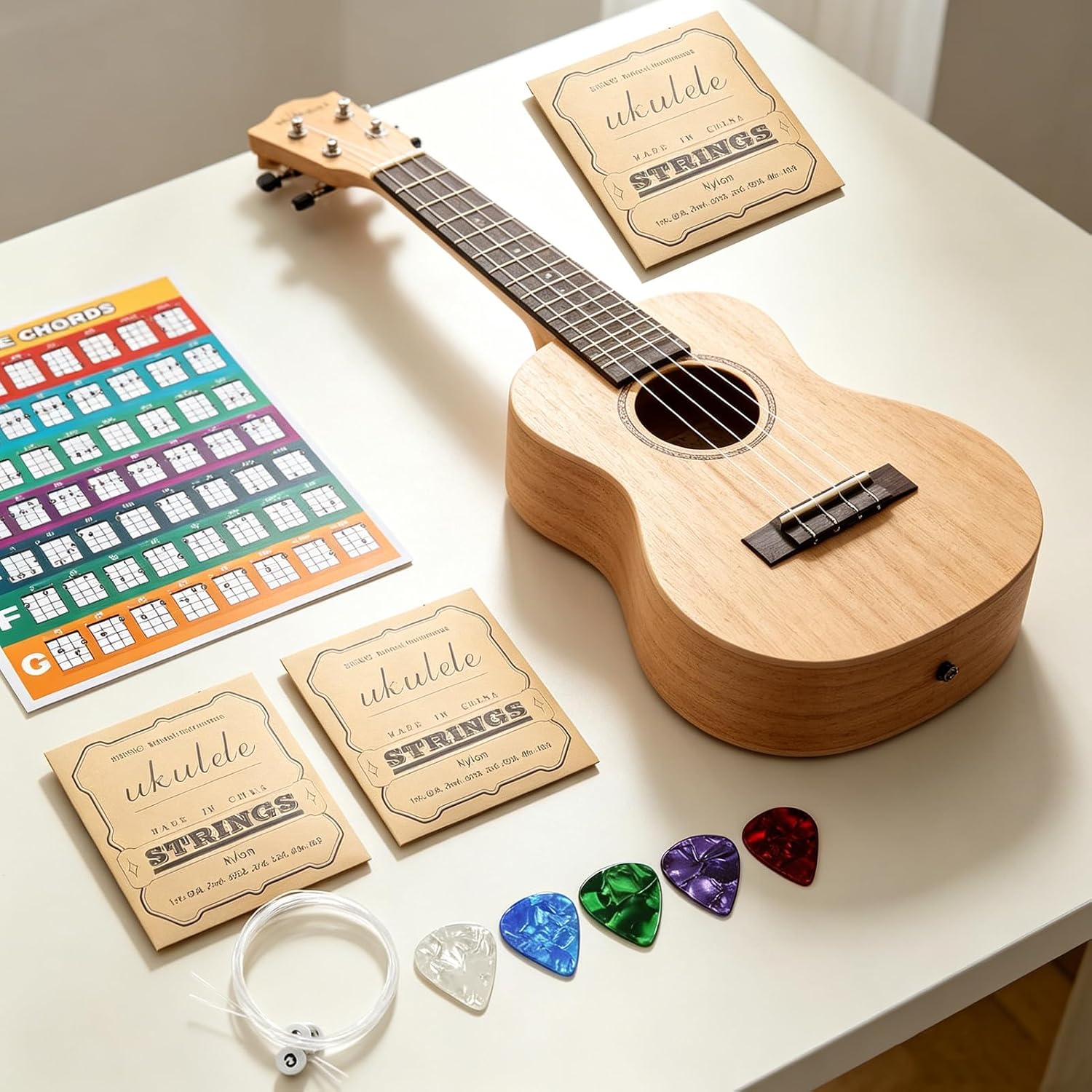 Ukulele Strings 3 Sets, Nylon Strings Kit with Chord Chart & 5Picks(0.71mm) - Image 8