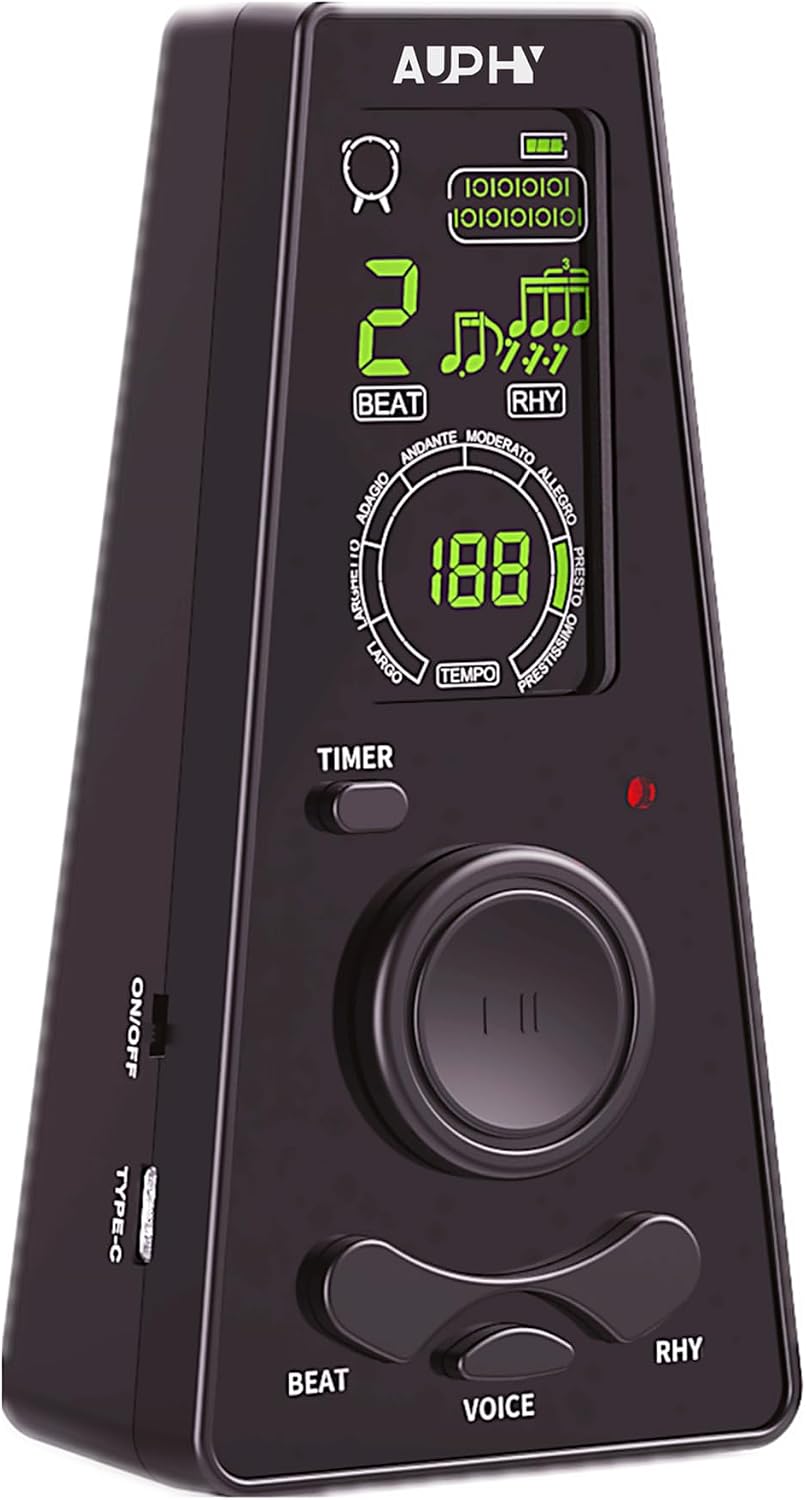 S200 AUPHY Digital Metronome for Piano Guitar Violin Ukulele with Vocal Counting、Tempo Knob、Clear Display、Timer、Volume Contral,Precise Beat/9 Rhythms,Simple to Use for Beginner/Musician,AAA Baterry - Image 2